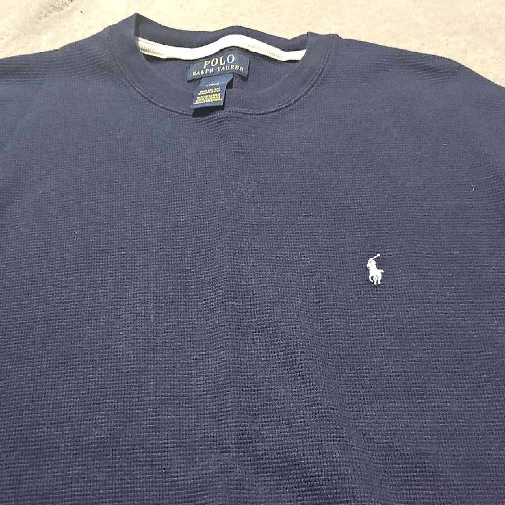 Polo by Ralph Lauren Blue/white Thermal-Knit Sleep Shirt